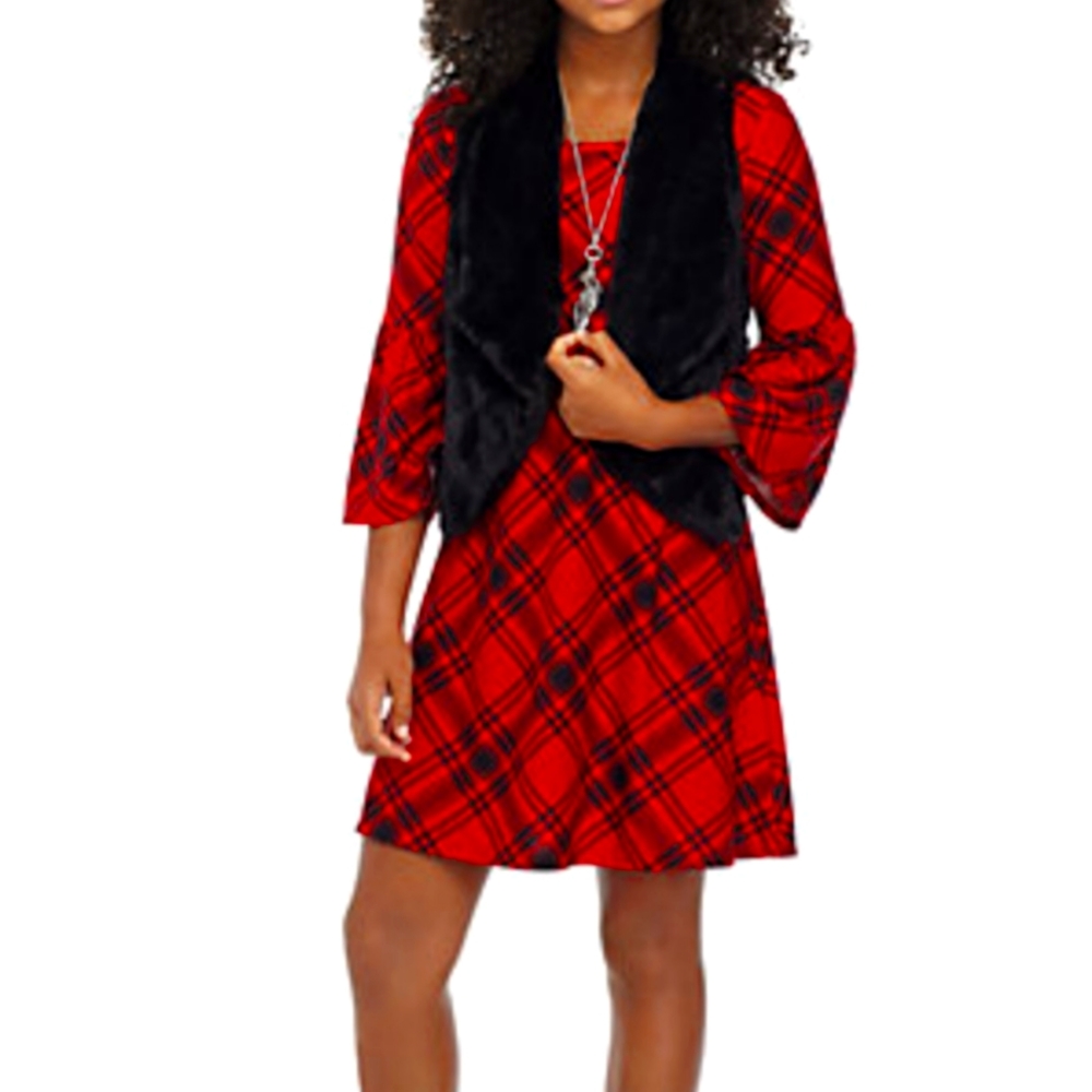Children's red plaid dress/ SEQUIN HEARTS GIRLS SIZE 14
